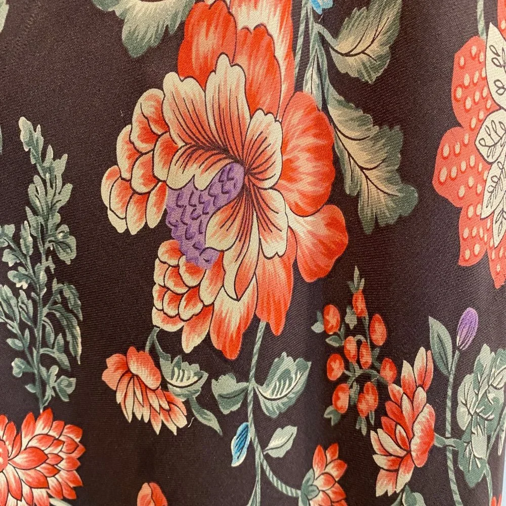 Brown Floral Silk Skirt, Size 12/14 - Picture 3 of 4